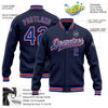 Custom Navy Royal-Red Bomber Full-Snap Varsity Letterman Jacket