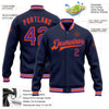 Custom Navy Purple-Orange Bomber Full-Snap Varsity Letterman Jacket