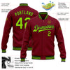 Custom Crimson Neon Green-Black Bomber Full-Snap Varsity Letterman Jacket