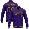 Custom Purple Old Gold-Black Bomber Full-Snap Varsity Letterman Jacket