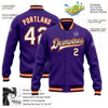 Custom Purple White Black-Orange Bomber Full-Snap Varsity Letterman Jacket