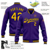 Custom Purple Gold-Navy Bomber Full-Snap Varsity Letterman Jacket