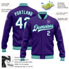 Custom Purple White-Teal Bomber Full-Snap Varsity Letterman Jacket