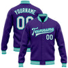 Custom Purple White-Aqua Bomber Full-Snap Varsity Letterman Jacket