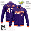 Custom Purple White-Orange Bomber Full-Snap Varsity Letterman Jacket