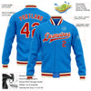 Custom Powder Blue Red-Cream Bomber Full-Snap Varsity Letterman Jacket