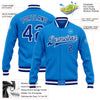 Custom Powder Blue Royal-White Bomber Full-Snap Varsity Letterman Jacket