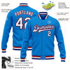 Custom Powder Blue White Royal-Red Bomber Full-Snap Varsity Letterman Jacket