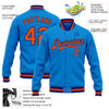 Custom Powder Blue Orange-Royal Bomber Full-Snap Varsity Letterman Jacket