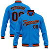 Custom Powder Blue Black-Orange Bomber Full-Snap Varsity Letterman Jacket