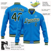 Custom Powder Blue Green-Cream Bomber Full-Snap Varsity Letterman Jacket