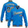 Custom Powder Blue Vintage USA Flag Cream-Black Bomber Full-Snap Varsity Letterman Jacket