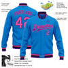 Custom Powder Blue Pink Purple-Black Bomber Full-Snap Varsity Letterman Jacket