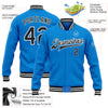 Custom Powder Blue Black-White Bomber Full-Snap Varsity Letterman Jacket