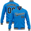 Custom Powder Blue Black-White Bomber Full-Snap Varsity Letterman Jacket