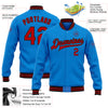 Custom Powder Blue Red-Black Bomber Full-Snap Varsity Letterman Jacket