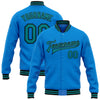 Custom Powder Blue Teal-Black Bomber Full-Snap Varsity Letterman Jacket