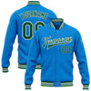 Custom Powder Blue Kelly Green-White Bomber Full-Snap Varsity Letterman Jacket