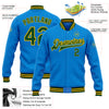 Custom Powder Blue Green-Gold Bomber Full-Snap Varsity Letterman Jacket