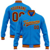 Custom Powder Blue Crimson-Gold Bomber Full-Snap Varsity Letterman Jacket