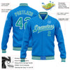 Custom Powder Blue Teal-White Bomber Full-Snap Varsity Letterman Jacket