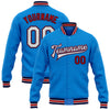 Custom Powder Blue White Navy-Red Bomber Full-Snap Varsity Letterman Jacket