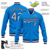 Custom Powder Blue Gray-Navy Bomber Full-Snap Varsity Letterman Jacket