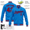 Custom Powder Blue Red-Royal Bomber Full-Snap Varsity Letterman Jacket