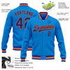 Custom Powder Blue Royal-Orange Bomber Full-Snap Varsity Letterman Jacket