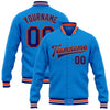 Custom Powder Blue Royal-Orange Bomber Full-Snap Varsity Letterman Jacket