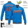 Custom Powder Blue Red-Kelly Green Bomber Full-Snap Varsity Letterman Jacket