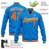 Custom Powder Blue Orange-Kelly Green Bomber Full-Snap Varsity Letterman Jacket