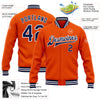 Custom Orange Navy-White Bomber Full-Snap Varsity Letterman Jacket