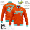 Custom Orange Aqua-White Bomber Full-Snap Varsity Letterman Jacket