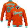 Custom Orange Aqua-White Bomber Full-Snap Varsity Letterman Jacket