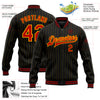 Custom Black Gold Pinstripe Red Bomber Full-Snap Varsity Letterman Jacket