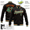 Custom Black Orange Pinstripe Kelly Green-White Bomber Full-Snap Varsity Letterman Jacket