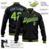 Custom Black Light Blue Pinstripe Neon Green Bomber Full-Snap Varsity Letterman Jacket