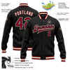 Custom Black Cream Pinstripe Maroon Bomber Full-Snap Varsity Letterman Jacket