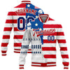 Custom White US Navy Blue Red-Royal American Flag Fashion United States Congress Building 3D Pattern Design Bomber Full-Snap Varsity Letterman Jacket