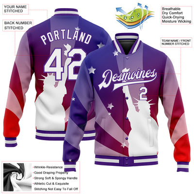 Cheap Custom Purple Pink-White Bomber Full-Snap Varsity Letterman