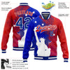 Custom Red Royal-White Statue of Liberty 3D Pattern Design Bomber Full-Snap Varsity Letterman Jacket