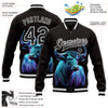 Custom Black White A Blue Bull With Blue Horns 3D Pattern Design Bomber Full-Snap Varsity Letterman Jacket