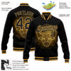 Custom Black Old Gold Taurus 3D Pattern Design Bomber Full-Snap Varsity Letterman Jacket