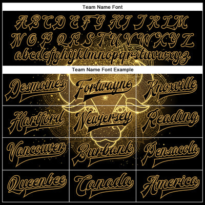 Custom Black Old Gold Taurus 3D Pattern Design Bomber Full-Snap Varsity Letterman Jacket