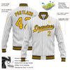 Custom White Black Pinstripe Gold Bomber Full-Snap Varsity Letterman Jacket