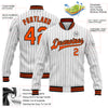 Custom White Black Pinstripe Orange Bomber Full-Snap Varsity Letterman Jacket