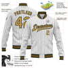 Custom White Black Pinstripe Old Gold Bomber Full-Snap Varsity Letterman Jacket