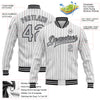 Custom White Black Pinstripe Gray Bomber Full-Snap Varsity Letterman Jacket