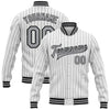 Custom White Black Pinstripe Gray Bomber Full-Snap Varsity Letterman Jacket